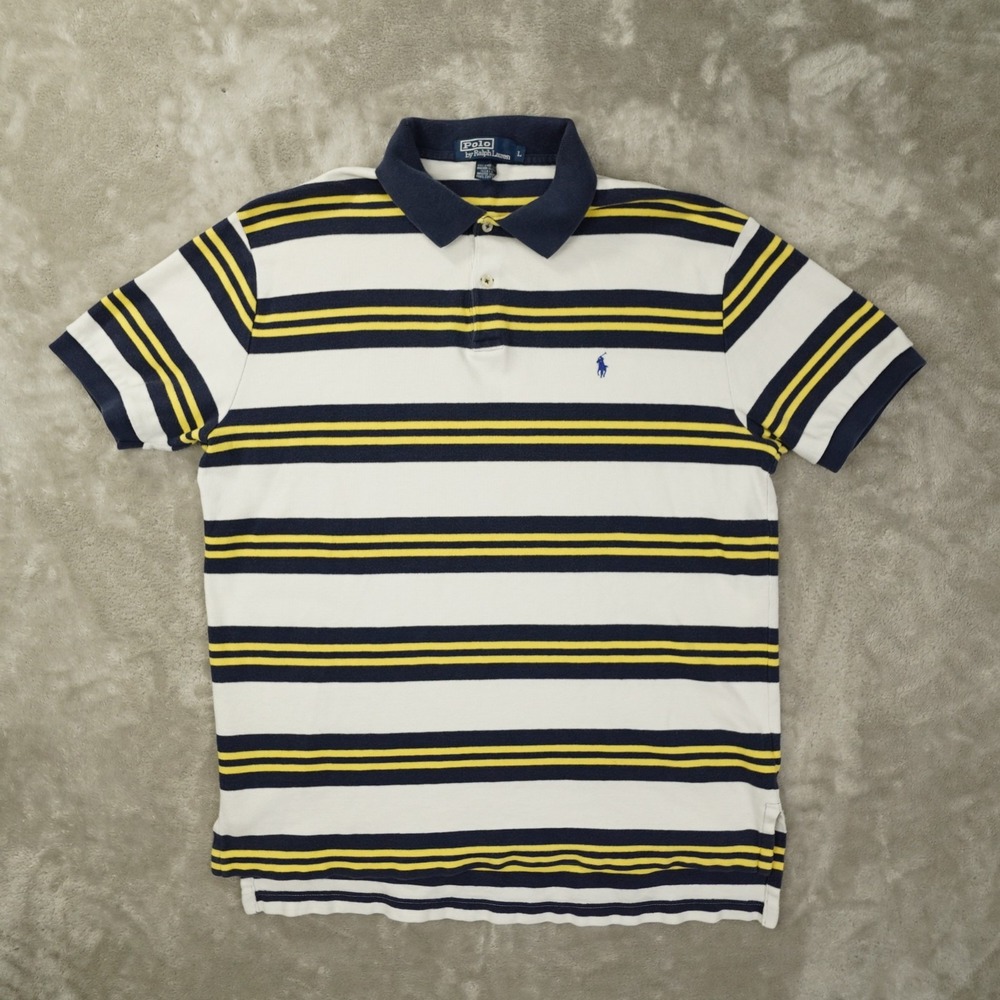 Polo Ralph Lauren Polo Shirt Men's Large Vintage Stripe Blue Yellow Preppy